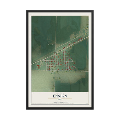 Map of Ensign, Kansas, 12 x 18 inch print in a black wood frame