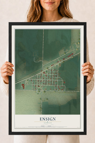 Map of Ensign, Kansas, 18 x 24 inch print in a black wood frame