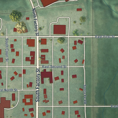 Close-up of the map of Enterprise, Kansas print showing street and building detail