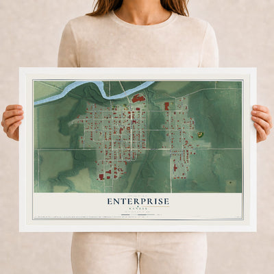 Map of Enterprise, Kansas, 12 x 18 inch print in a white wood frame