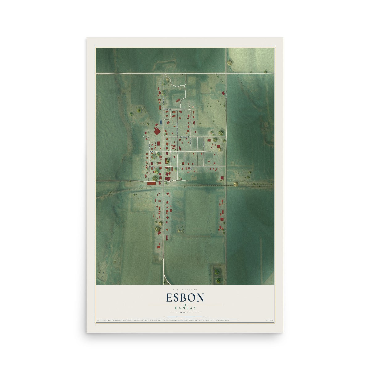 Map of Esbon, Kansas, 12 x 18 inch unframed archival matte print