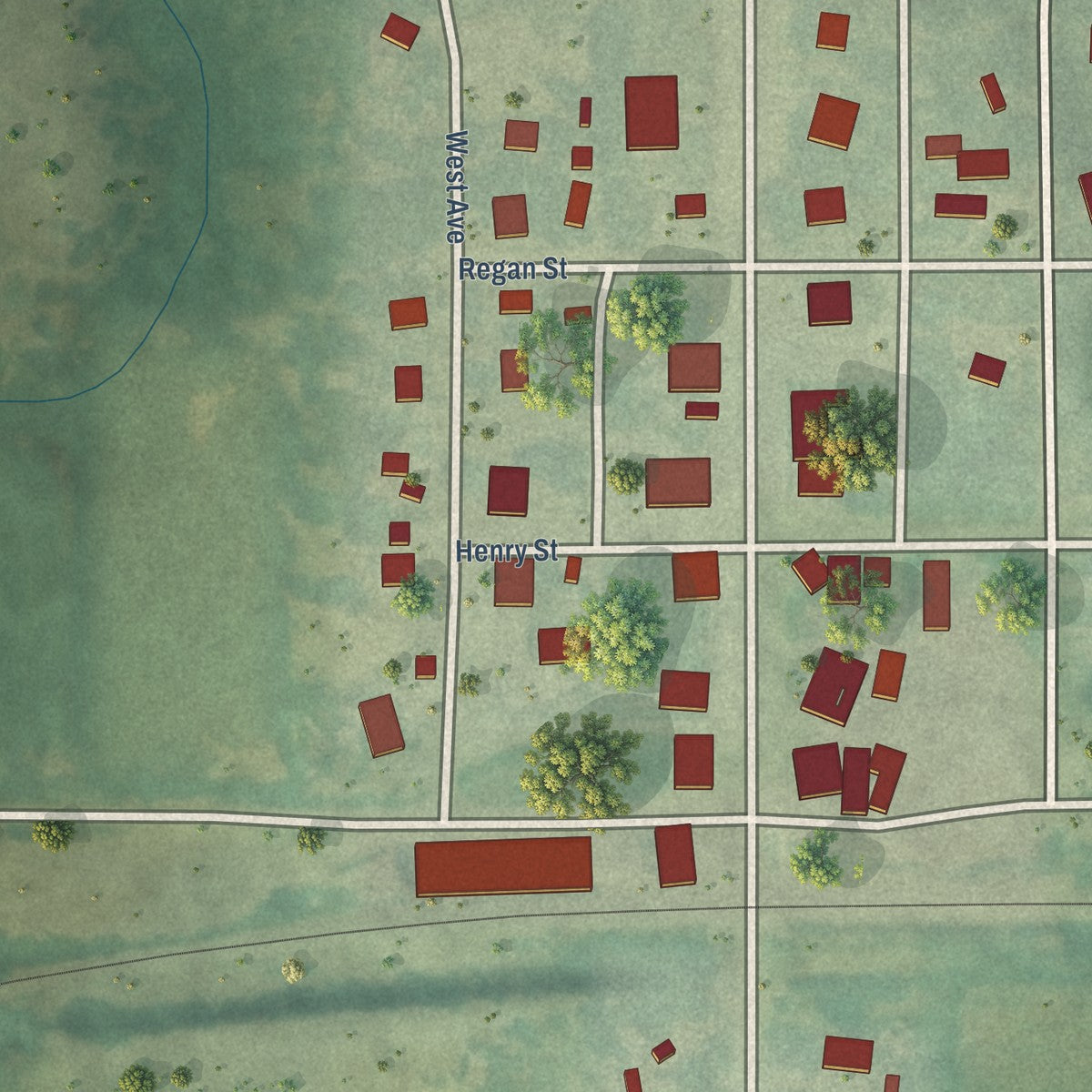 Close-up of the map of Esbon, Kansas print showing street and building detail