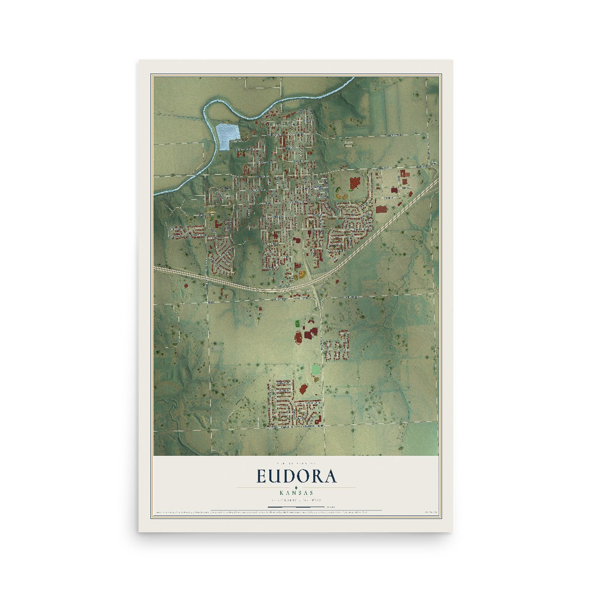 Map of Eudora, Kansas, 12 x 18 inch unframed archival matte print