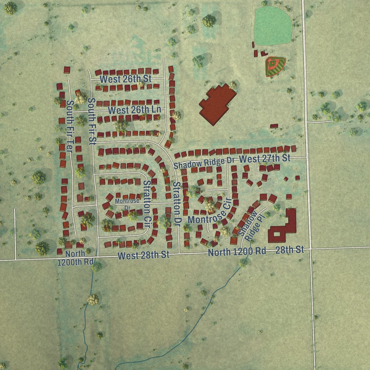 Second close-up of the map of Eudora, Kansas print showing more streets and buildings