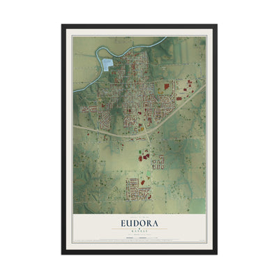 Map of Eudora, Kansas, 12 x 18 inch print in a black wood frame