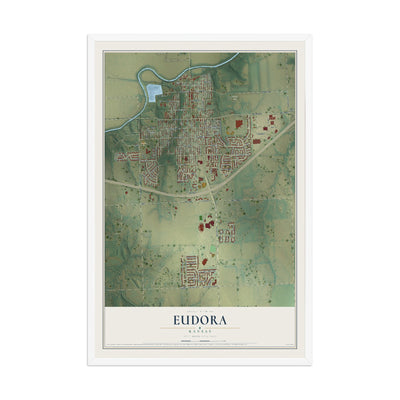 Map of Eudora, Kansas, 12 x 18 inch print in a white wood frame