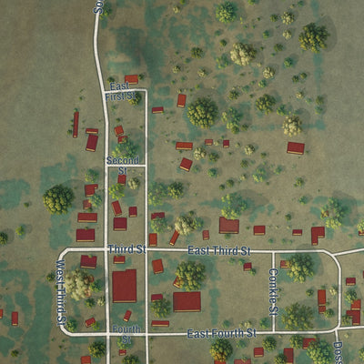 Close-up of the map of Falun, Kansas print showing street and building detail