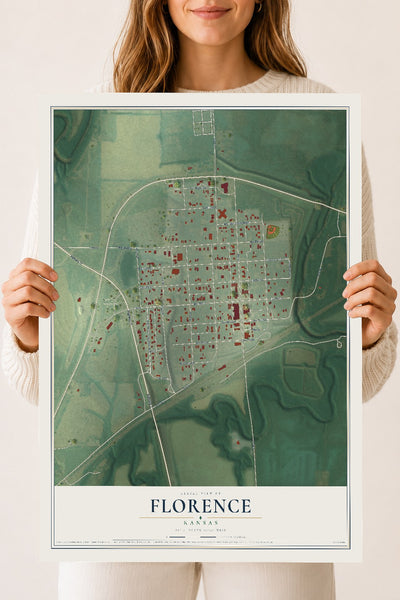 Map of Florence, Kansas, 18 x 24 inch unframed archival matte print