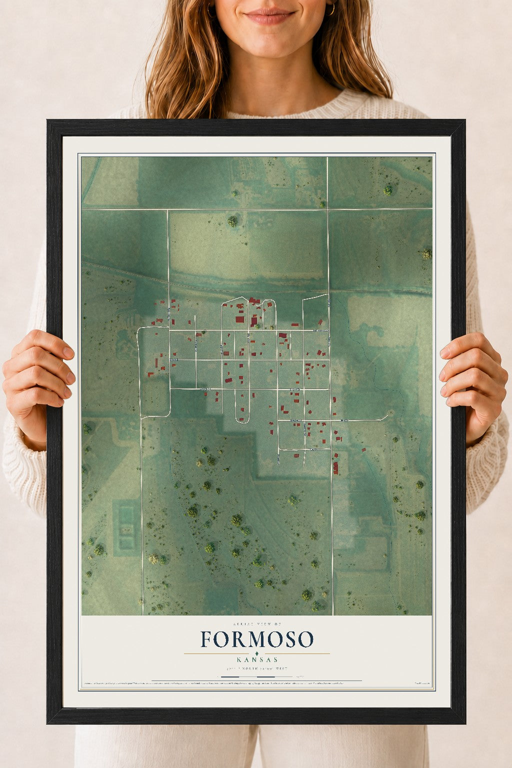 Map of Formoso, Kansas, 18 x 24 inch print in a black wood frame