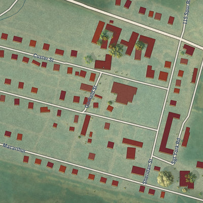 Close-up of the map of Fort Dodge, Kansas print showing street and building detail