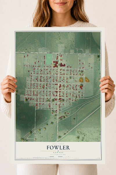 Map of Fowler, Kansas, 18 x 24 inch unframed archival matte print