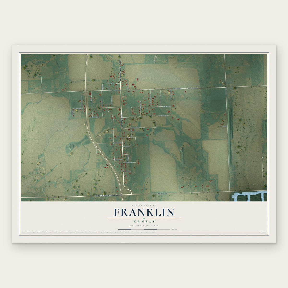 Franklin, Kansas map print, the full design