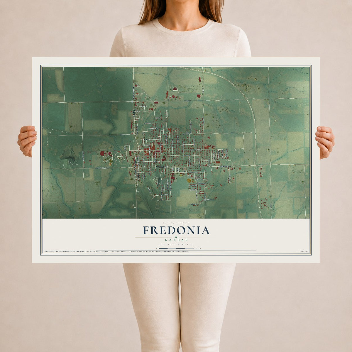 Map of Fredonia, Kansas, 24 x 36 inch unframed archival matte print