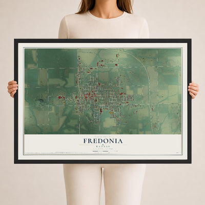 Map of Fredonia, Kansas, 24 x 36 inch print in a black wood frame