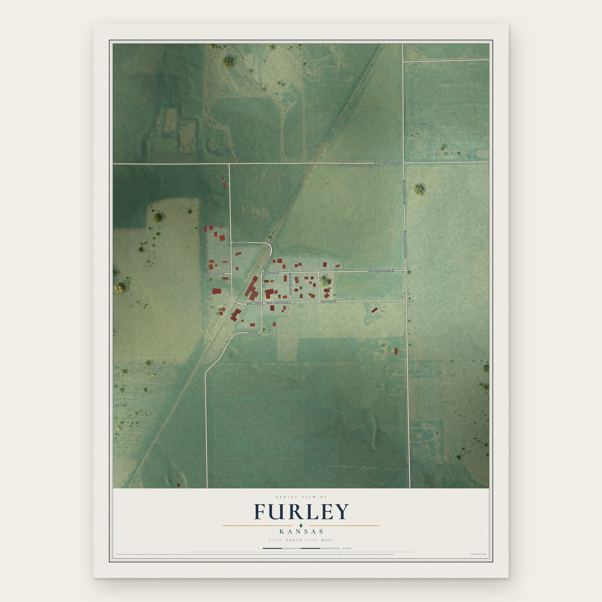 Furley, Kansas map print, the full design