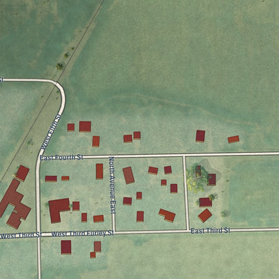 Close-up of the map of Furley, Kansas print showing street and building detail