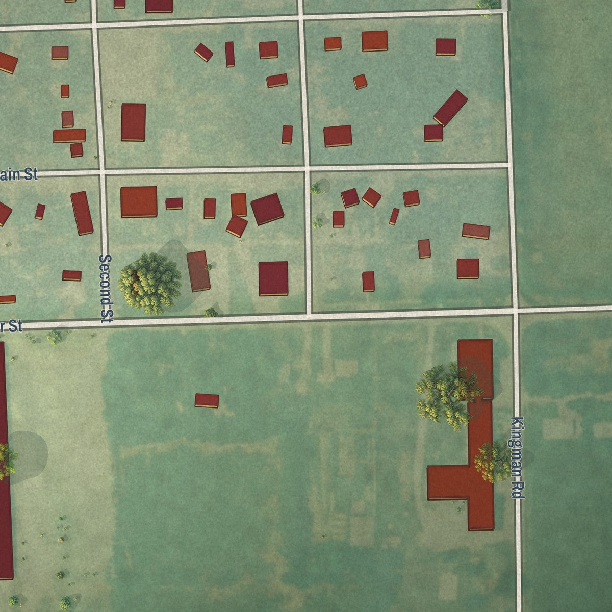 Close-up of the map of Galesburg, Kansas print showing street and building detail