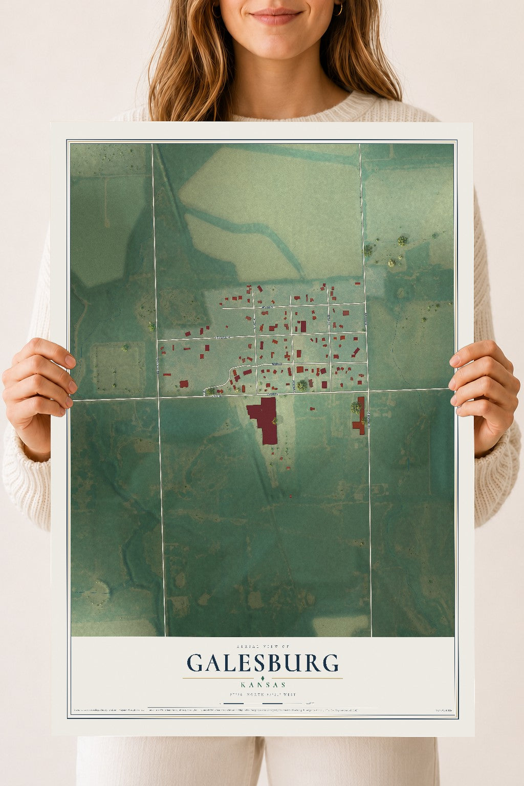 Map of Galesburg, Kansas, 18 x 24 inch unframed archival matte print