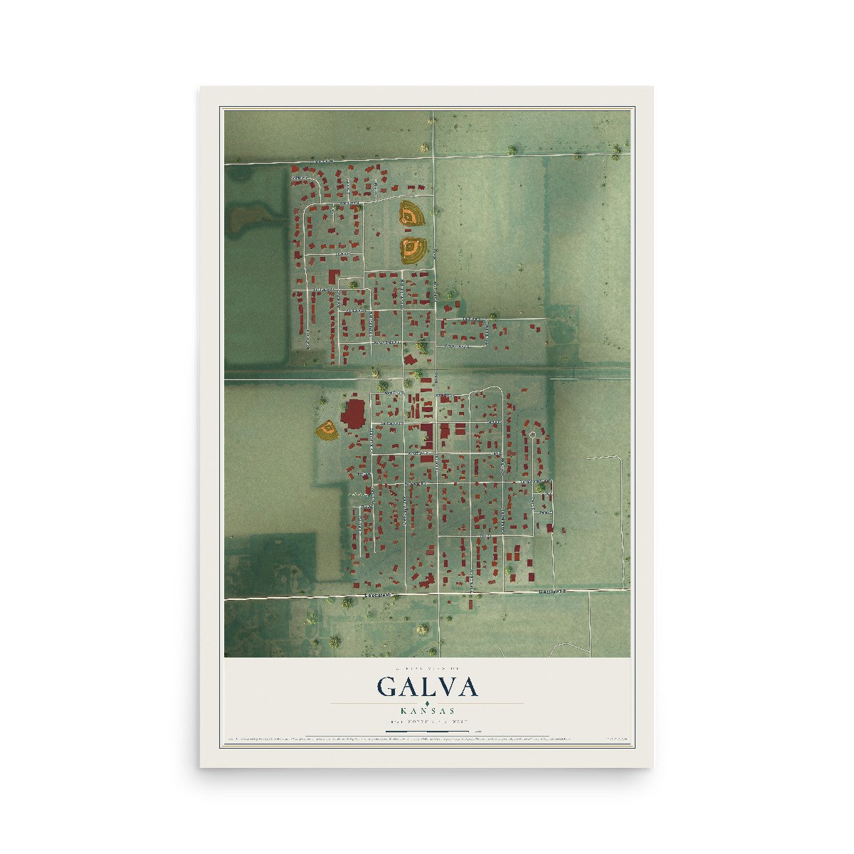 Map of Galva, Kansas, 12 x 18 inch unframed archival matte print