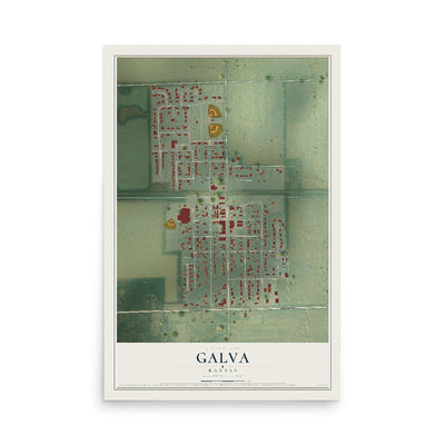 Map of Galva, Kansas, 12 x 18 inch unframed archival matte print