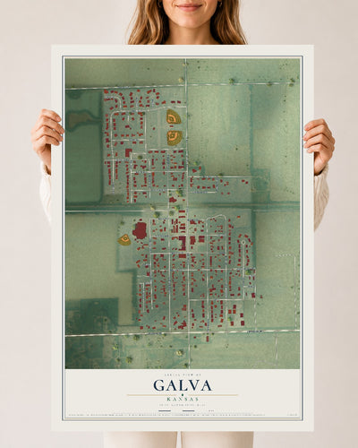 Map of Galva, Kansas, 24 x 36 inch unframed archival matte print