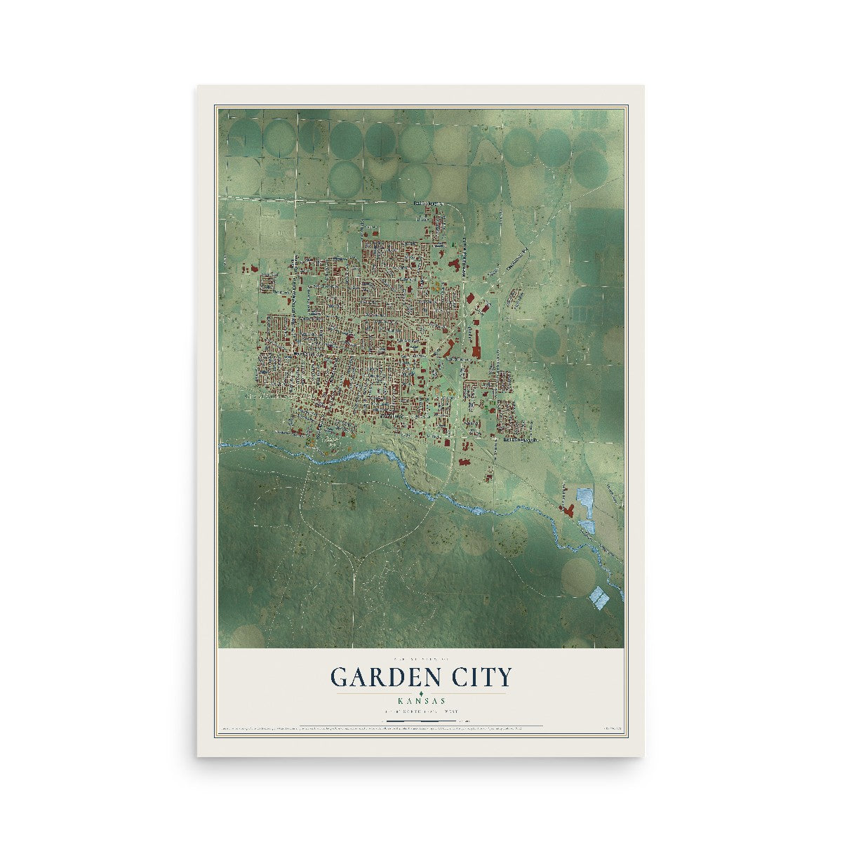 Map of Garden City, Kansas, 12 x 18 inch unframed archival matte print