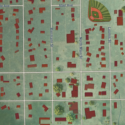 Close-up of the map of Garden Plain, Kansas print showing street and building detail