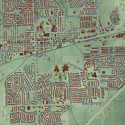 Close-up of the map of Gardner, Kansas print showing street and building detail
