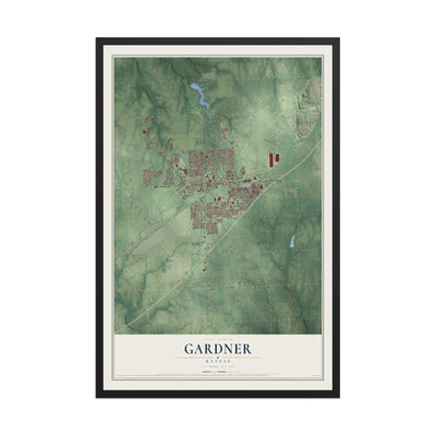 Map of Gardner, Kansas, 12 x 18 inch print in a black wood frame
