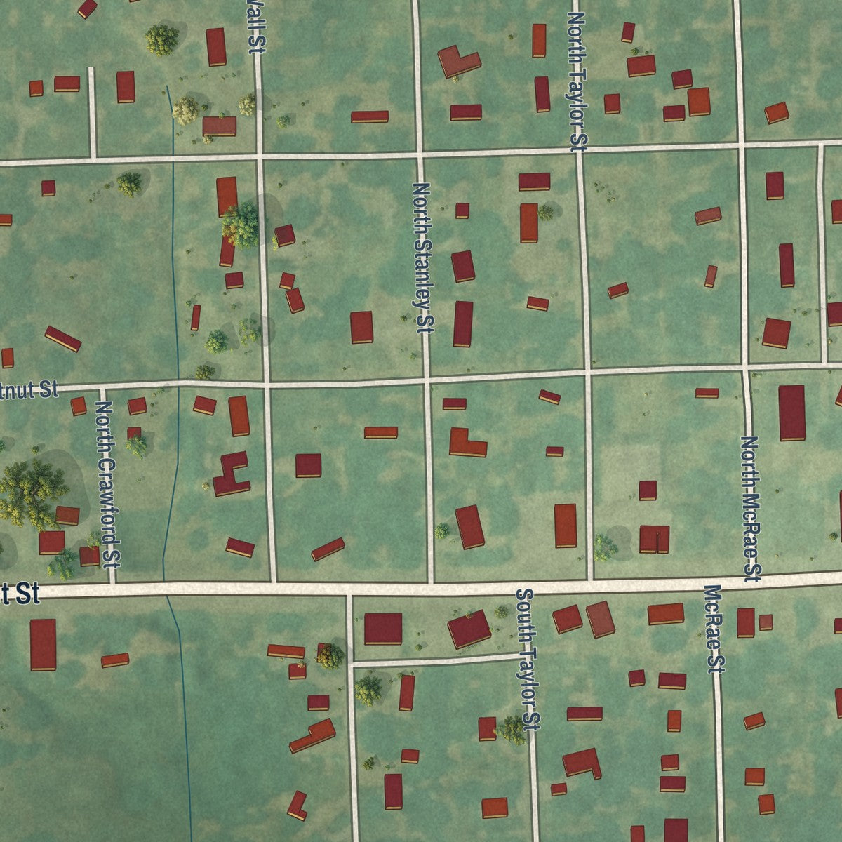 Close-up of the map of Gas, Kansas print showing street and building detail