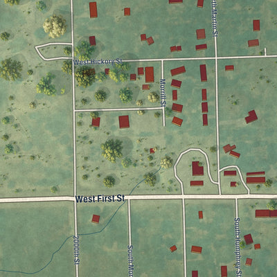 Second close-up of the map of Gas, Kansas print showing more streets and buildings