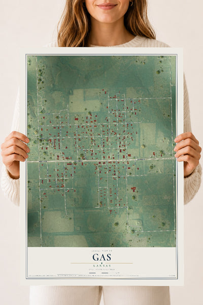 Map of Gas, Kansas, 18 x 24 inch unframed archival matte print