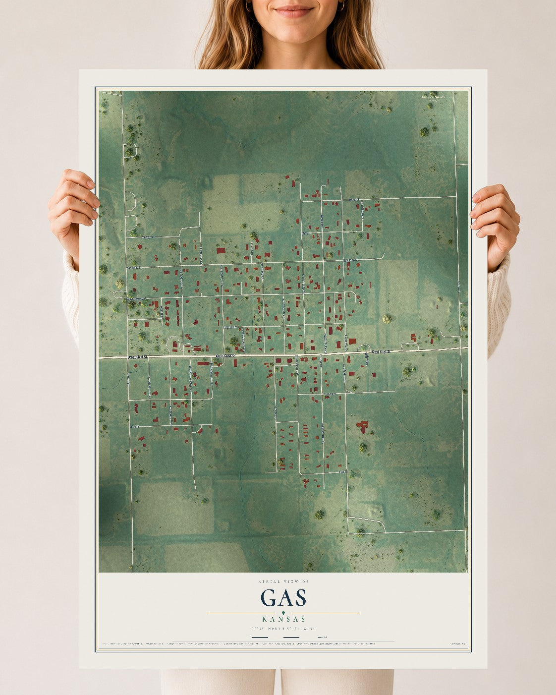 Map of Gas, Kansas, 24 x 36 inch unframed archival matte print