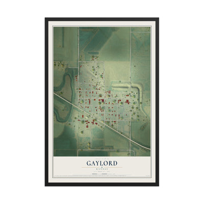 Map of Gaylord, Kansas, 12 x 18 inch print in a black wood frame