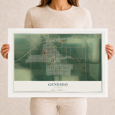 Map of Geneseo, Kansas, 12 x 18 inch print in a white wood frame