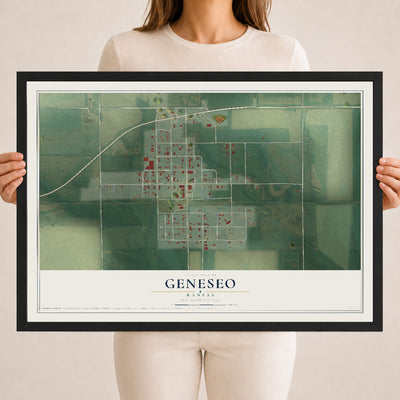 Map of Geneseo, Kansas, 18 x 24 inch print in a black wood frame