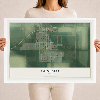 Map of Geneseo, Kansas, 18 x 24 inch print in a white wood frame