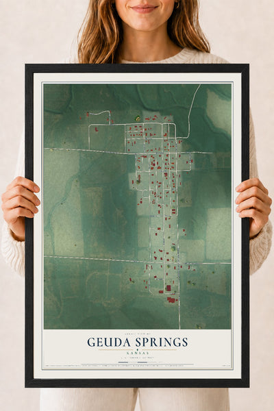 Map of Geuda Springs, Kansas, 18 x 24 inch print in a black wood frame