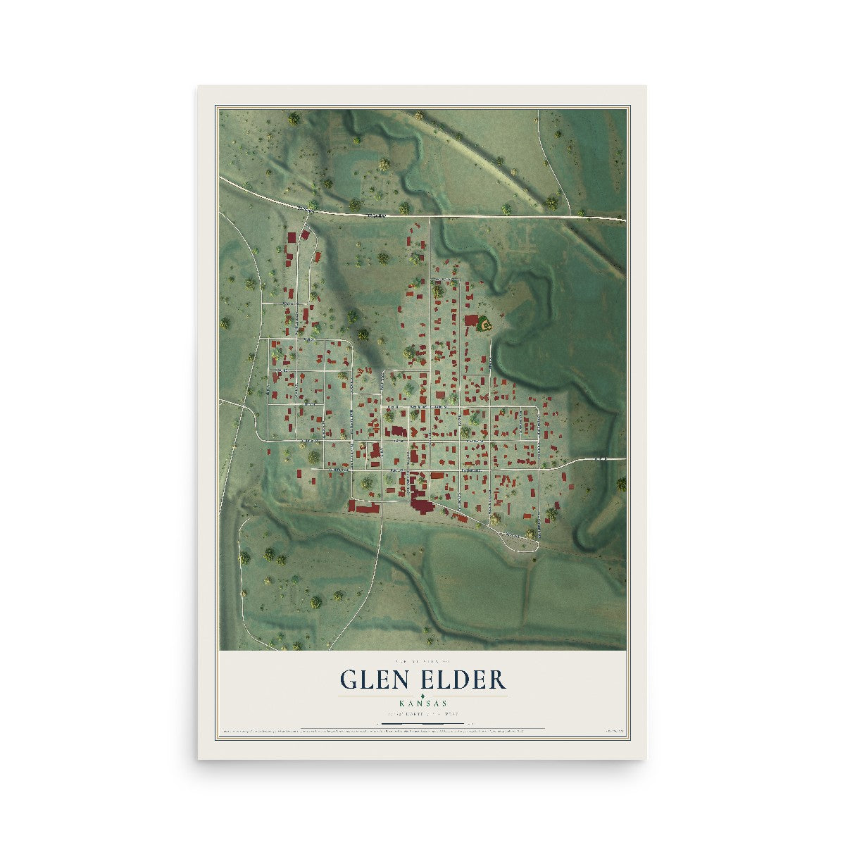 Map of Glen Elder, Kansas, 12 x 18 inch unframed archival matte print