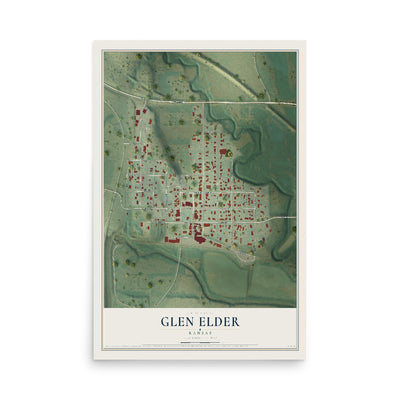 Map of Glen Elder, Kansas, 12 x 18 inch unframed archival matte print