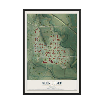 Map of Glen Elder, Kansas, 12 x 18 inch print in a black wood frame