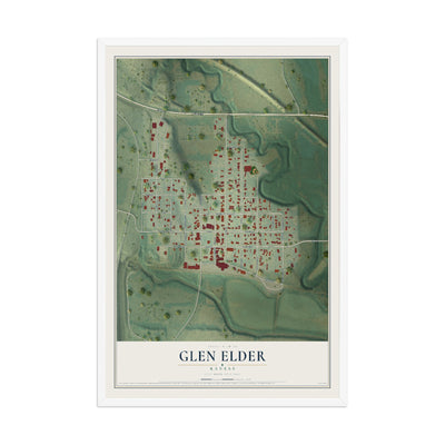 Map of Glen Elder, Kansas, 12 x 18 inch print in a white wood frame