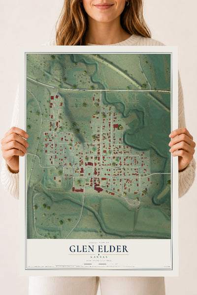 Map of Glen Elder, Kansas, 18 x 24 inch unframed archival matte print
