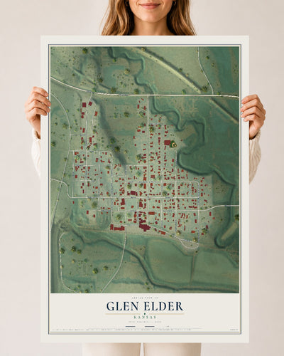 Map of Glen Elder, Kansas, 24 x 36 inch unframed archival matte print