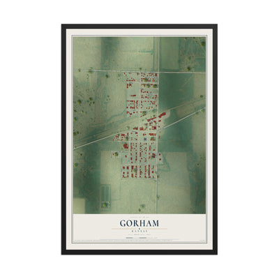 Map of Gorham, Kansas, 12 x 18 inch print in a black wood frame
