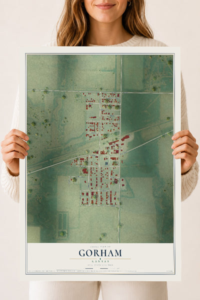 Map of Gorham, Kansas, 18 x 24 inch unframed archival matte print