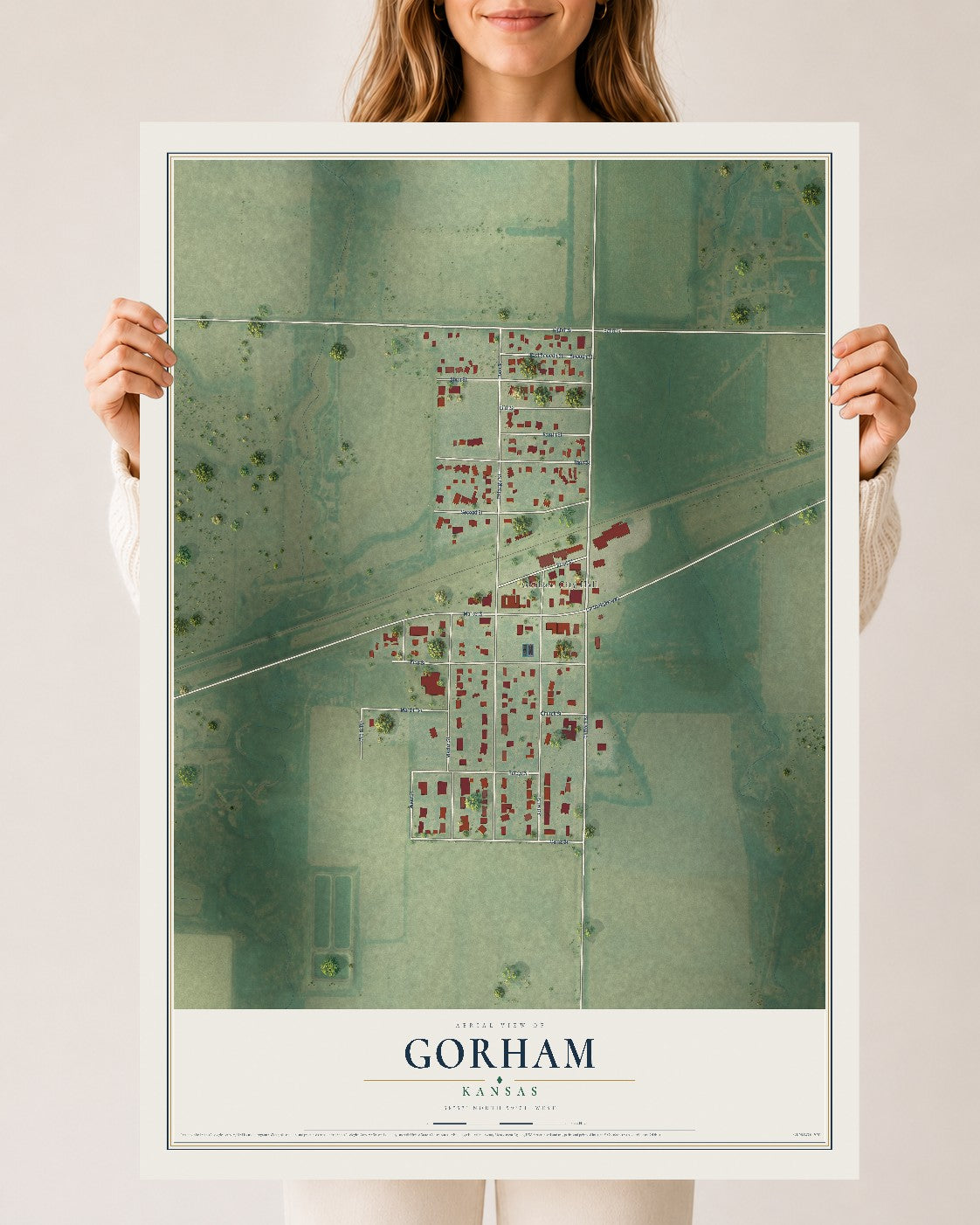 Map of Gorham, Kansas, 24 x 36 inch unframed archival matte print