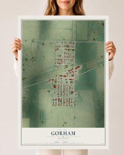 Map of Gorham, Kansas, 24 x 36 inch unframed archival matte print