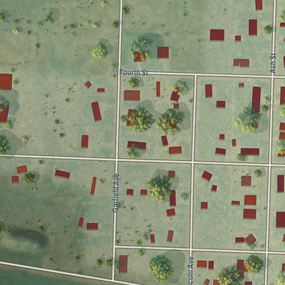 Second close-up of the map of Grainfield, Kansas print showing more streets and buildings