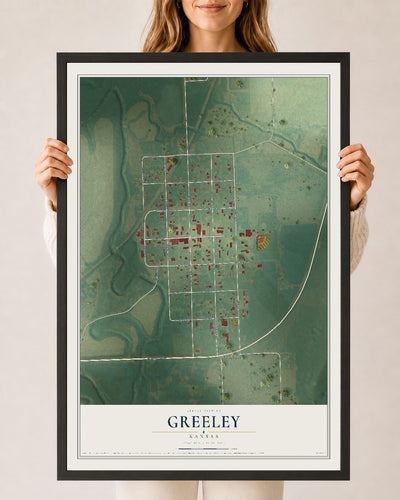 Map of Greeley, Kansas, 24 x 36 inch print in a black wood frame